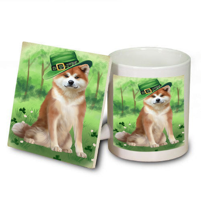 St. Patricks Day Irish Portrait Akita Dog Mug and Coaster Set MUC56956