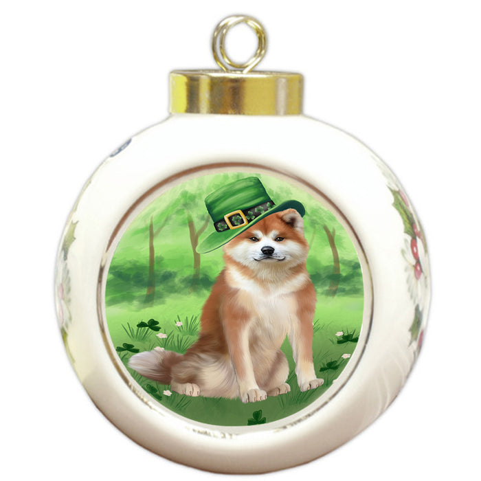 St. Patricks Day Irish Portrait Akita Dog Round Ball Christmas Ornament RBPOR58091