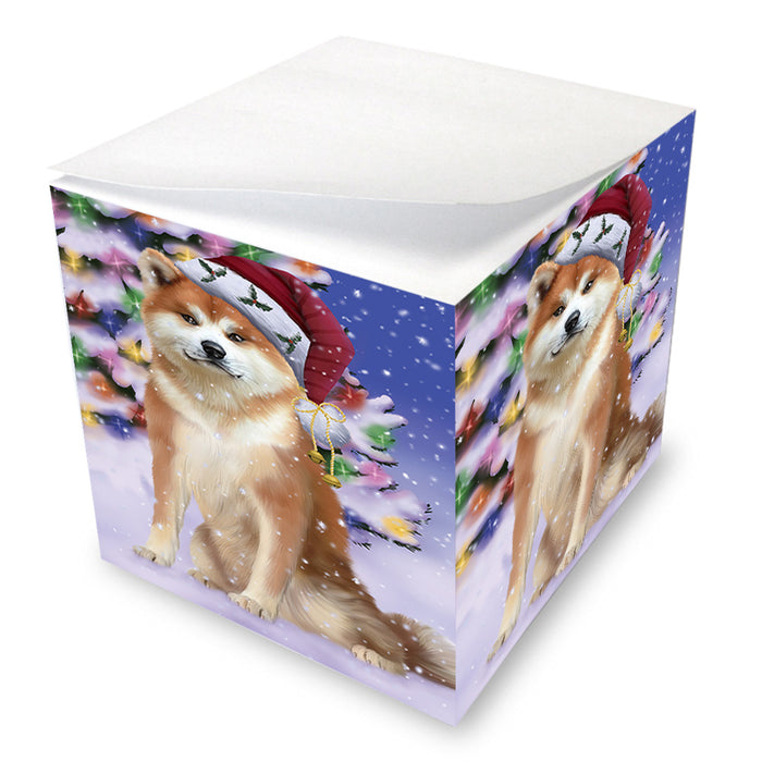 Winterland Wonderland Akita Dog In Christmas Holiday Scenic Background Note Cube NOC55368