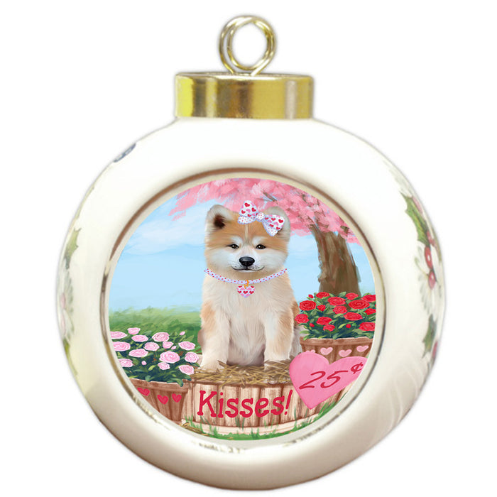 Rosie 25 Cent Kisses Akita Dog Round Ball Christmas Ornament RBPOR56114
