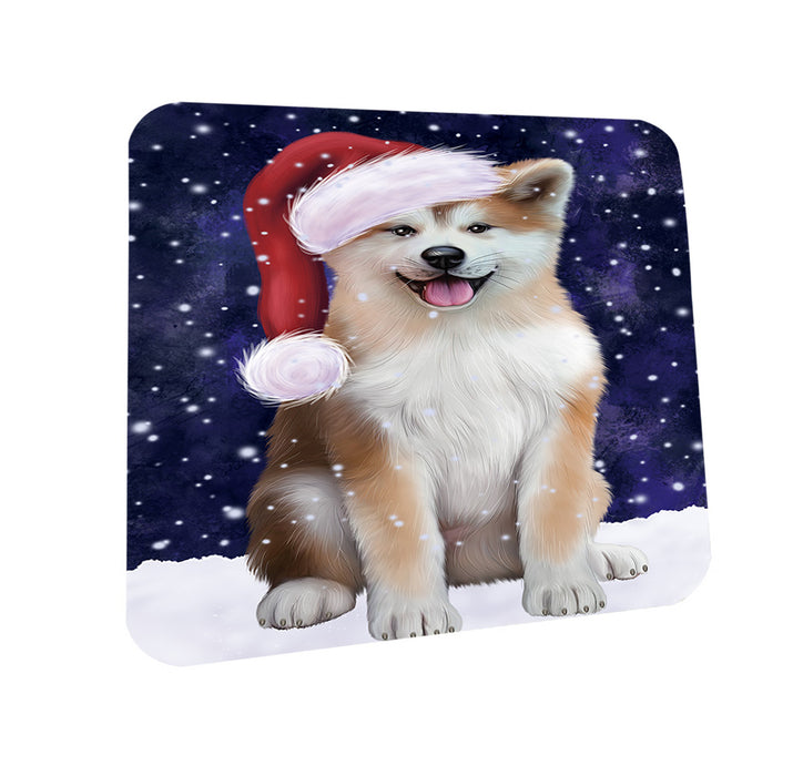Let it Snow Christmas Holiday Akita Dog Wearing Santa Hat Coasters Set of 4 CST54226