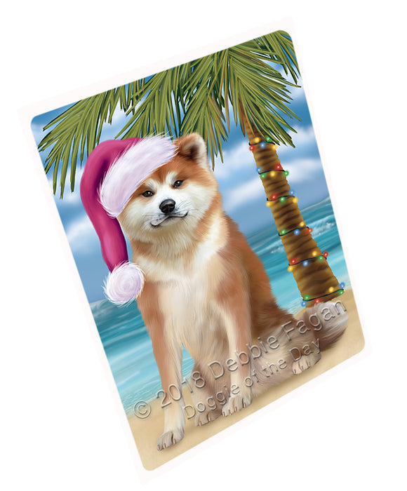 Summertime Happy Holidays Christmas Akita Dog on Tropical Island Beach Large Refrigerator / Dishwasher Magnet RMAG88026