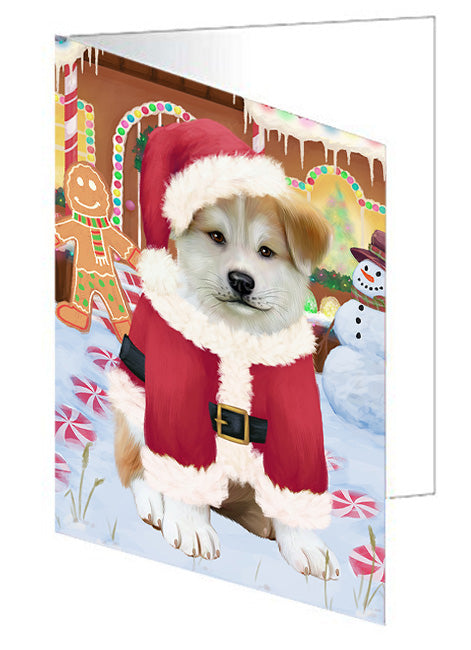Christmas Gingerbread House Candyfest Akita Dog Handmade Artwork Assorted Pets Greeting Cards and Note Cards with Envelopes for All Occasions and Holiday Seasons GCD72890