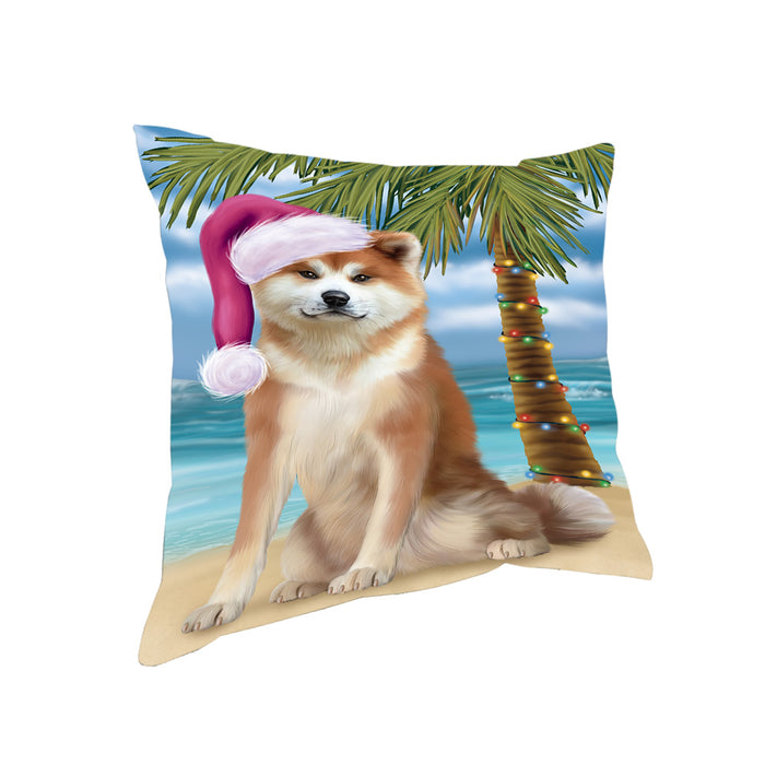 Summertime Happy Holidays Christmas Akita Dog on Tropical Island Beach Pillow PIL74720