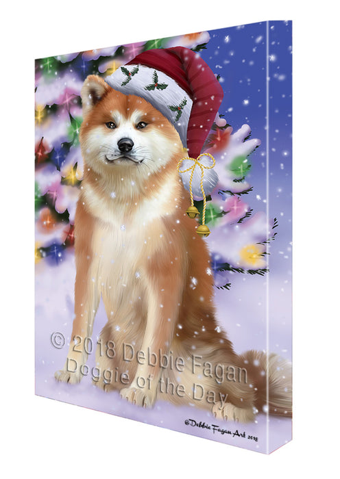 Winterland Wonderland Akita Dog In Christmas Holiday Scenic Background Canvas Print Wall Art Décor CVS101348
