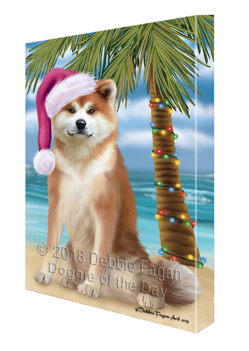 Summertime Happy Holidays Christmas Akita Dog on Tropical Island Beach Canvas Print Wall Art Décor CVS108566