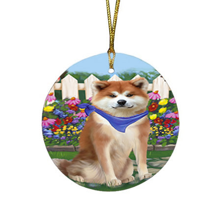 Spring Floral Akita Dog Round Flat Christmas Ornament RFPOR52214