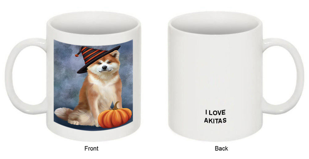 Happy Halloween Akita Dog Wearing Witch Hat with Pumpkin Coffee Mug MUG50106