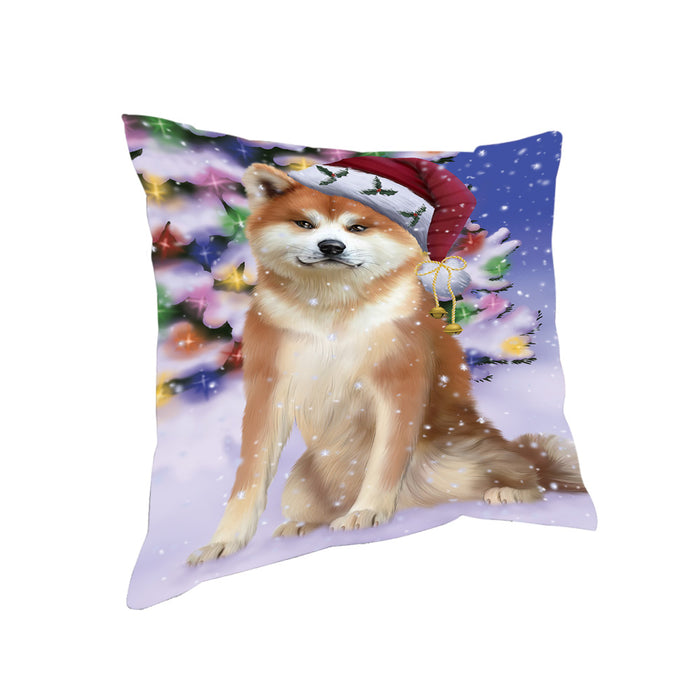Winterland Wonderland Akita Dog In Christmas Holiday Scenic Background Pillow PIL71512