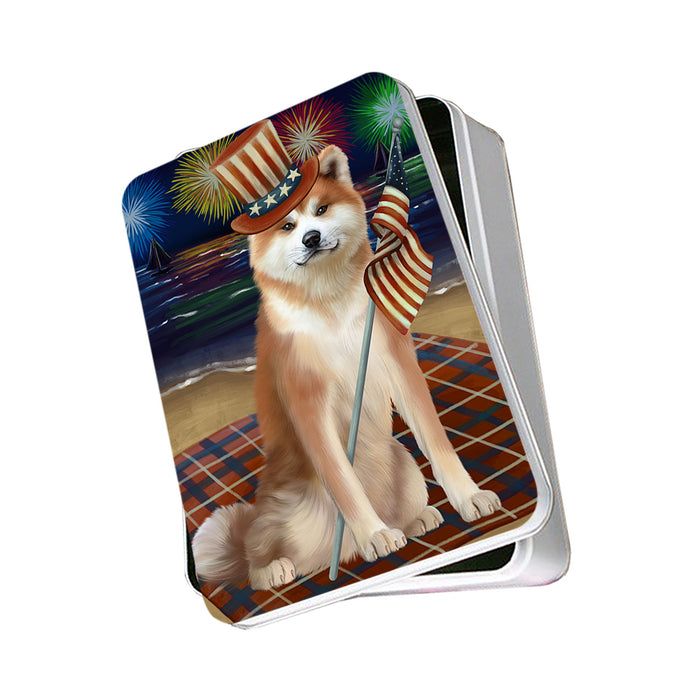 4th of July Independence Day Firework Akita Dog Photo Storage Tin PITN52050