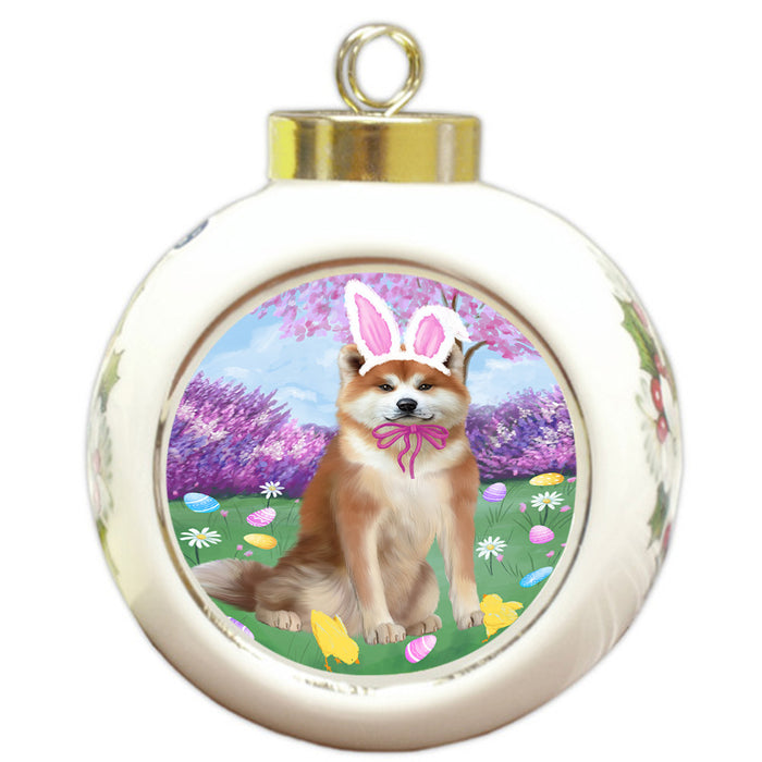 Easter Holiday Akita Dog Round Ball Christmas Ornament RBPOR57261