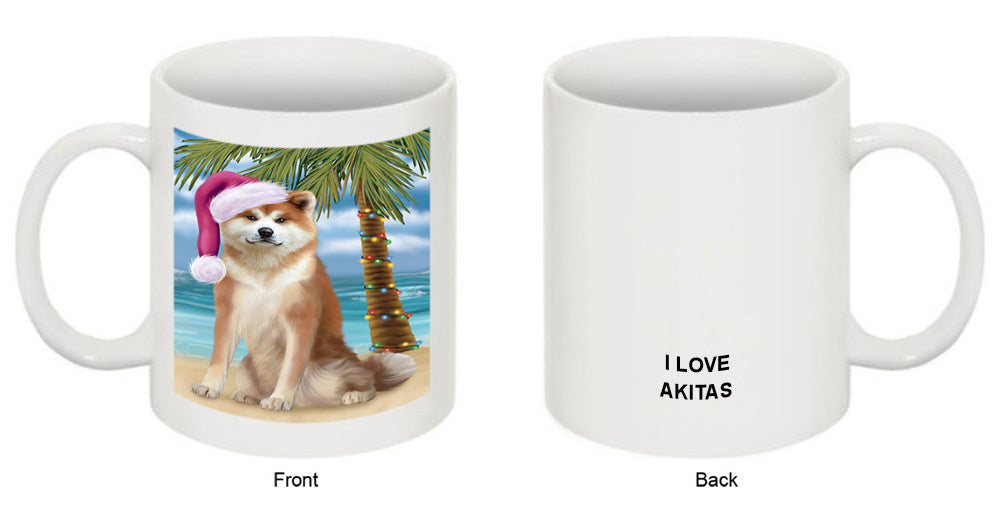 Summertime Happy Holidays Christmas Akita Dog on Tropical Island Beach Coffee Mug MUG49794