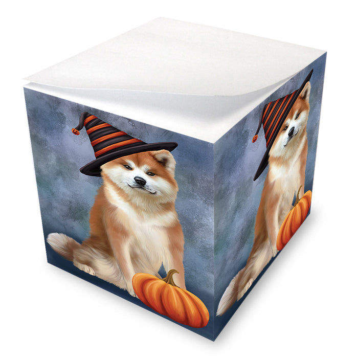 Happy Halloween Akita Dog Wearing Witch Hat with Pumpkin Note Cube NOC56354
