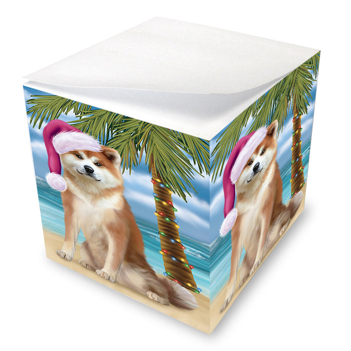 Summertime Happy Holidays Christmas Akita Dog on Tropical Island Beach Note Cube NOC56042