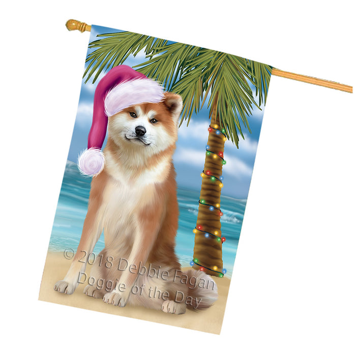 Summertime Happy Holidays Christmas Akita Dog on Tropical Island Beach House Flag FLG54722