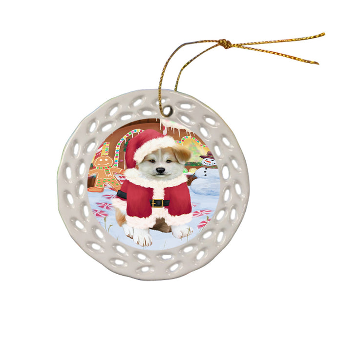 Christmas Gingerbread House Candyfest Akita Dog Ceramic Doily Ornament DPOR56481