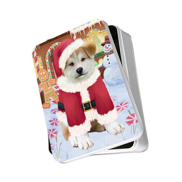 Christmas Gingerbread House Candyfest Akita Dog Photo Storage Tin PITN56044