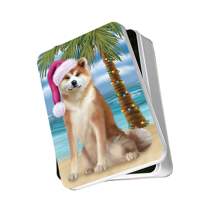 Summertime Happy Holidays Christmas Akita Dog on Tropical Island Beach Photo Storage Tin PITN54339