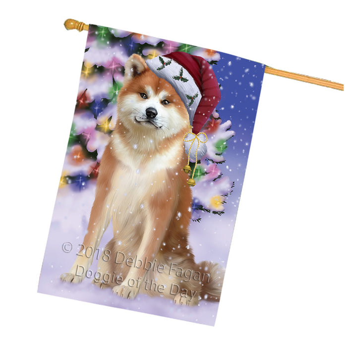 Winterland Wonderland Akita Dog In Christmas Holiday Scenic Background House Flag FLG53920