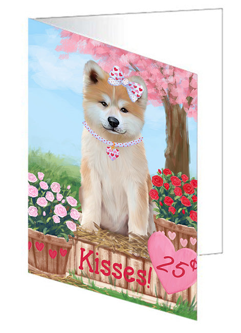 Rosie 25 Cent Kisses Akita Dog Handmade Artwork Assorted Pets Greeting Cards and Note Cards with Envelopes for All Occasions and Holiday Seasons GCD71789