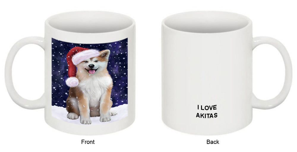 Let it Snow Christmas Holiday Akita Dog Wearing Santa Hat Coffee Mug MUG49666