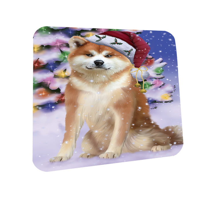 Winterland Wonderland Akita Dog In Christmas Holiday Scenic Background Coasters Set of 4 CST53680