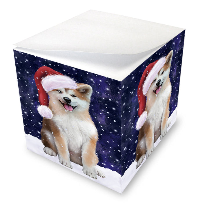 Let it Snow Christmas Holiday Akita Dog Wearing Santa Hat Note Cube NOC55914