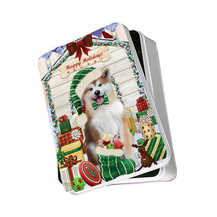 Happy Holidays Christmas Akita Dog With Presents Photo Storage Tin PITN52618