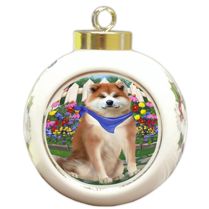 Spring Floral Akita Dog Round Ball Christmas Ornament RBPOR52223