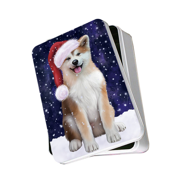 Let it Snow Christmas Holiday Akita Dog Wearing Santa Hat Photo Storage Tin PITN54211