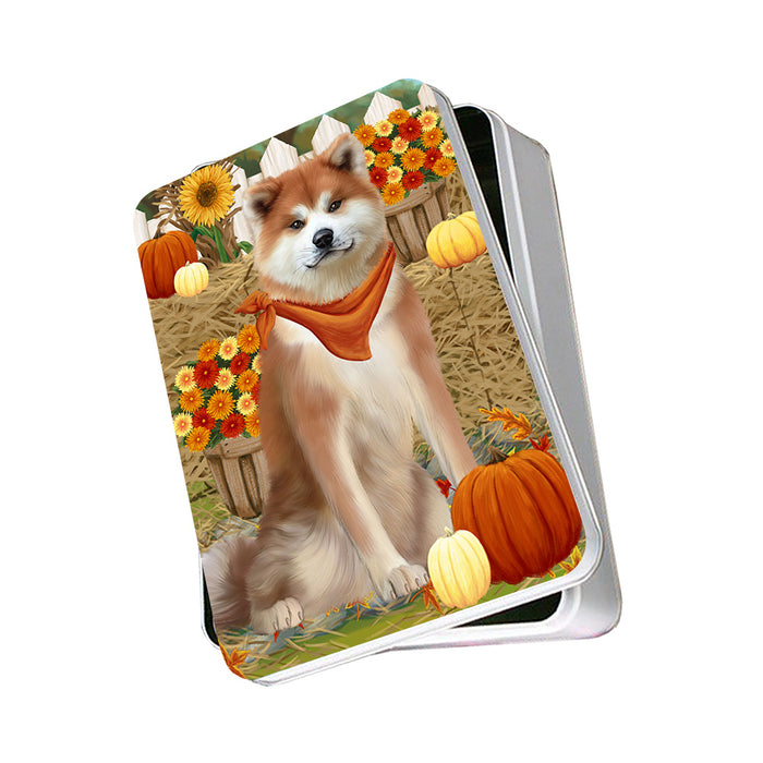 Fall Autumn Greeting Akita Dog with Pumpkins Photo Storage Tin PITN52294