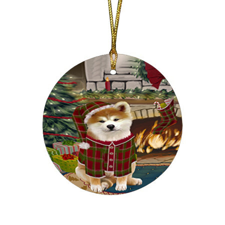 The Stocking was Hung Akita Dog Round Flat Christmas Ornament RFPOR55508