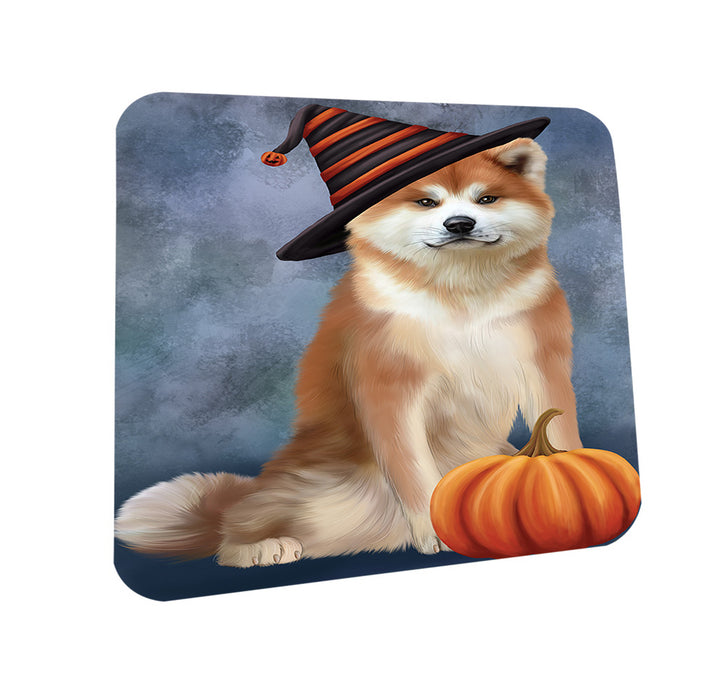 Happy Halloween Akita Dog Wearing Witch Hat with Pumpkin Coasters Set of 4 CST54666