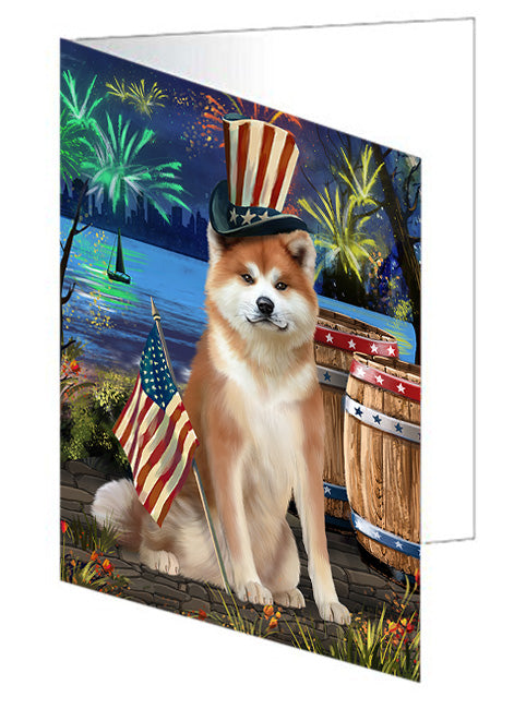 4th of July Independence Day Fireworks Akita Dog at the Lake Handmade Artwork Assorted Pets Greeting Cards and Note Cards with Envelopes for All Occasions and Holiday Seasons GCD57233
