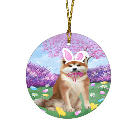Easter Holiday Akita Dog Round Flat Christmas Ornament RFPOR57261
