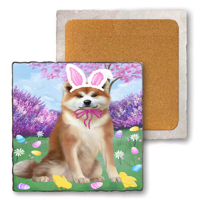Easter Holiday Akita Dog Set of 4 Natural Stone Marble Tile Coasters MCST51860