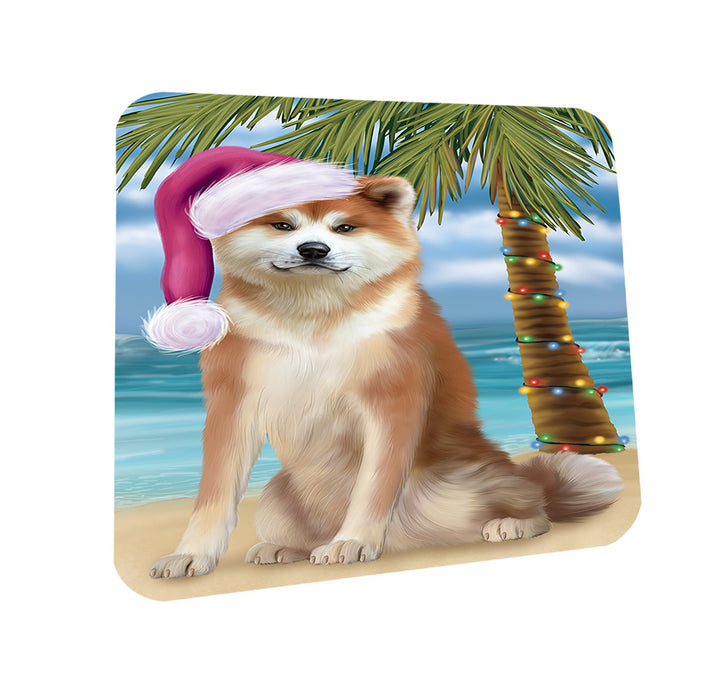 Summertime Happy Holidays Christmas Akita Dog on Tropical Island Beach Coasters Set of 4 CST54354