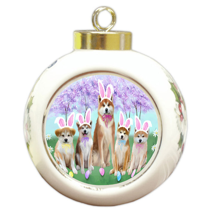 Easter Holiday Akitas Dog Round Ball Christmas Ornament RBPOR57262