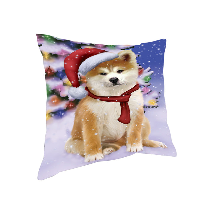 Winterland Wonderland Akita Dog In Christmas Holiday Scenic Background Pillow PIL71516