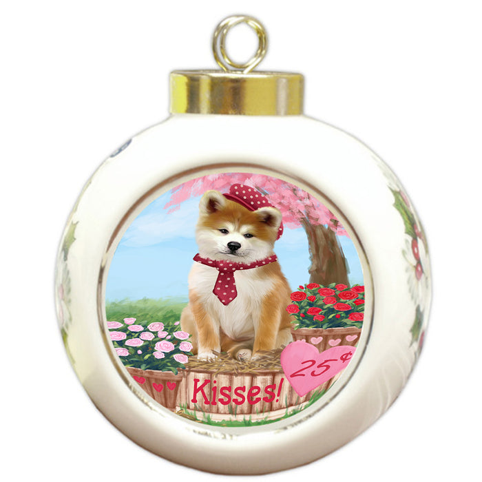 Rosie 25 Cent Kisses Akita Dog Round Ball Christmas Ornament RBPOR56115