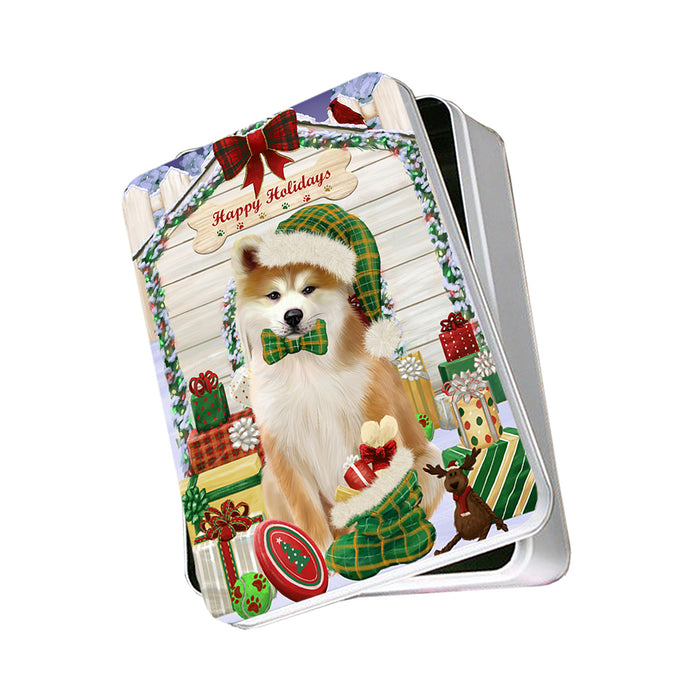 Happy Holidays Christmas Akita Dog With Presents Photo Storage Tin PITN52619
