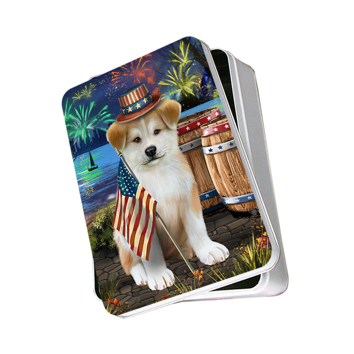 4th of July Independence Day Fireworks Akita Dog at the Lake Photo Storage Tin PITN51069
