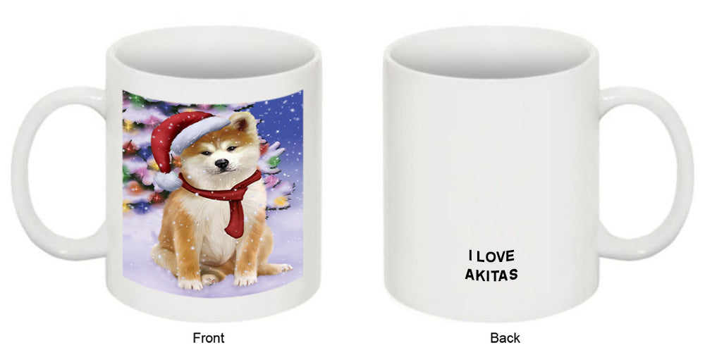 Winterland Wonderland Akita Dog In Christmas Holiday Scenic Background Coffee Mug MUG49121