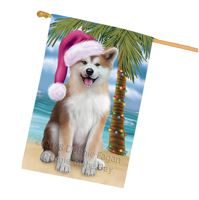 Summertime Happy Holidays Christmas Akita Dog on Tropical Island Beach House Flag FLG54723