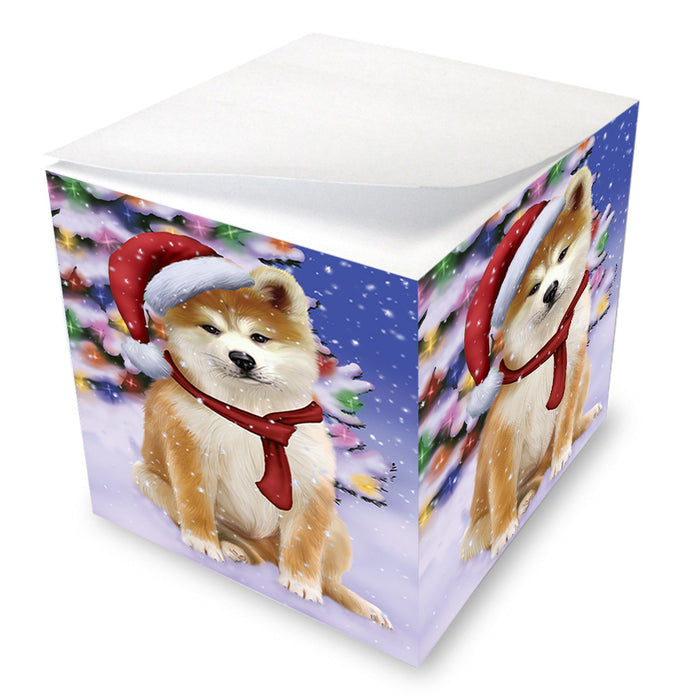 Winterland Wonderland Akita Dog In Christmas Holiday Scenic Background Note Cube NOC55369