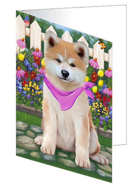 Spring Floral Akita Dog Handmade Artwork Assorted Pets Greeting Cards and Note Cards with Envelopes for All Occasions and Holiday Seasons GCD60701