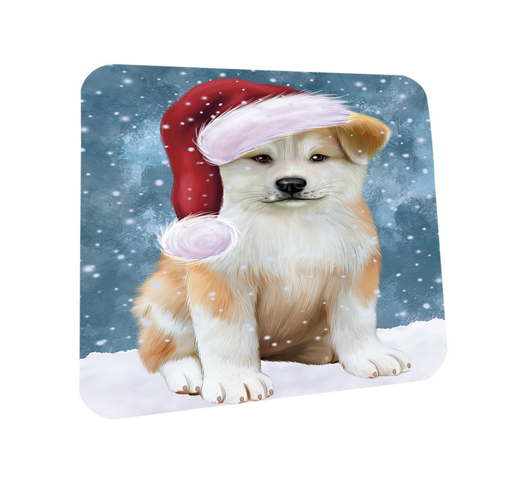 Let it Snow Christmas Holiday Akita Dog Wearing Santa Hat Mug and Coaster Set MUC54261