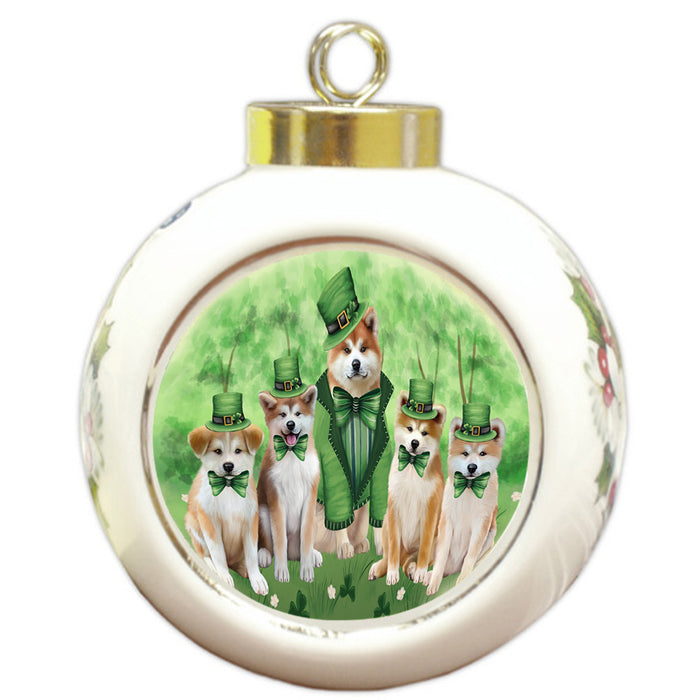St. Patricks Day Irish Portrait Akita Dogs Round Ball Christmas Ornament RBPOR58092