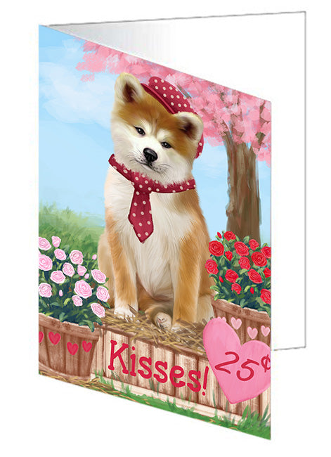 Rosie 25 Cent Kisses Akita Dog Handmade Artwork Assorted Pets Greeting Cards and Note Cards with Envelopes for All Occasions and Holiday Seasons GCD71792