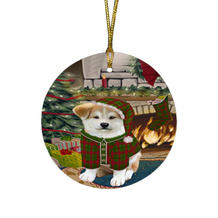 The Stocking was Hung Akita Dog Round Flat Christmas Ornament RFPOR55509